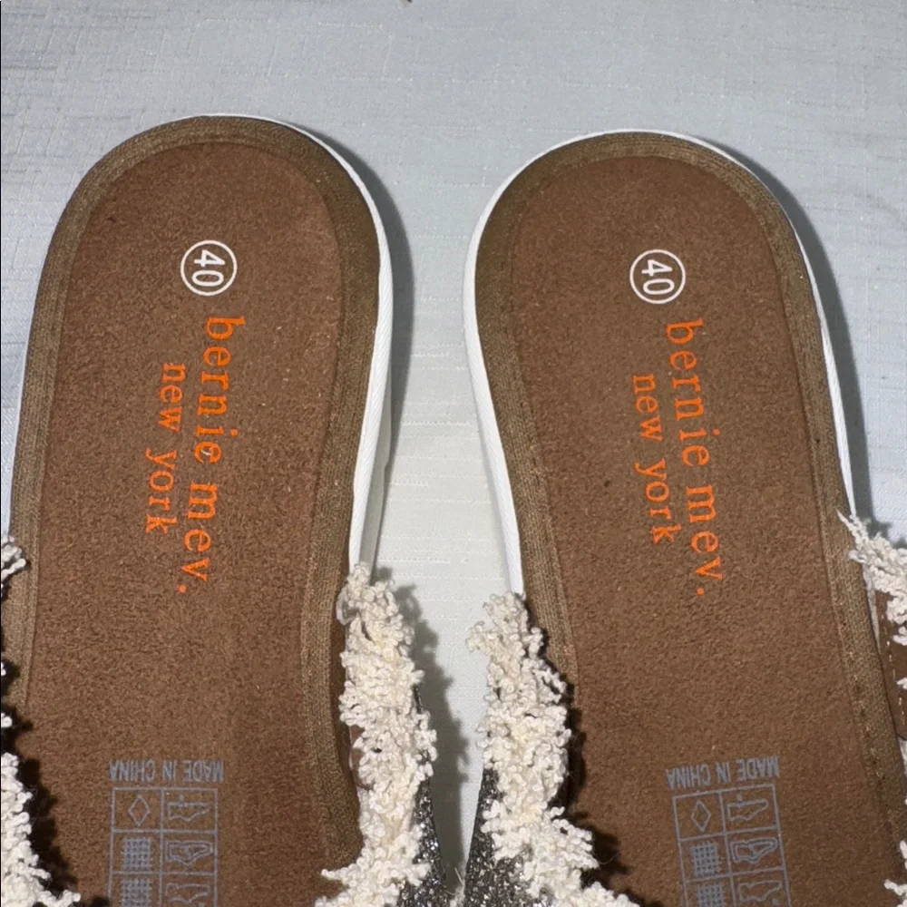 Bernie Mev Sparkling Silver and Cream Slides
